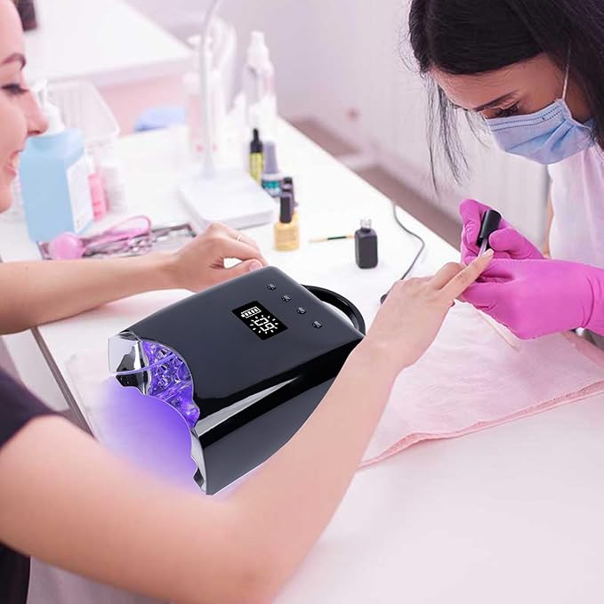 Professional UV LED Nail Lamp, Cordless Rechargeable UV Light for Gel Nails, 78W Fast Curing Gel Nail Light with 4 Timer Setting LCD Display, Auto Sensor and Spacious Interior(Black)