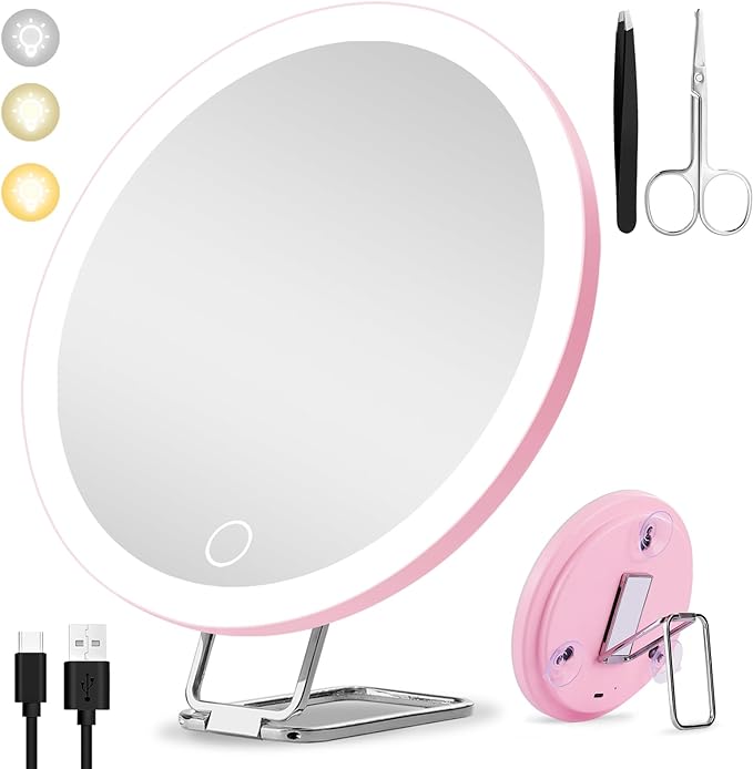 30x Magnifying Mirror with Light Large 6'' Lighted 30x Magnified Mirror with Suction Cups & Table Stand, Travel Magnifying Makeup Mirror with Light High Magnification with Tweezers Scissors