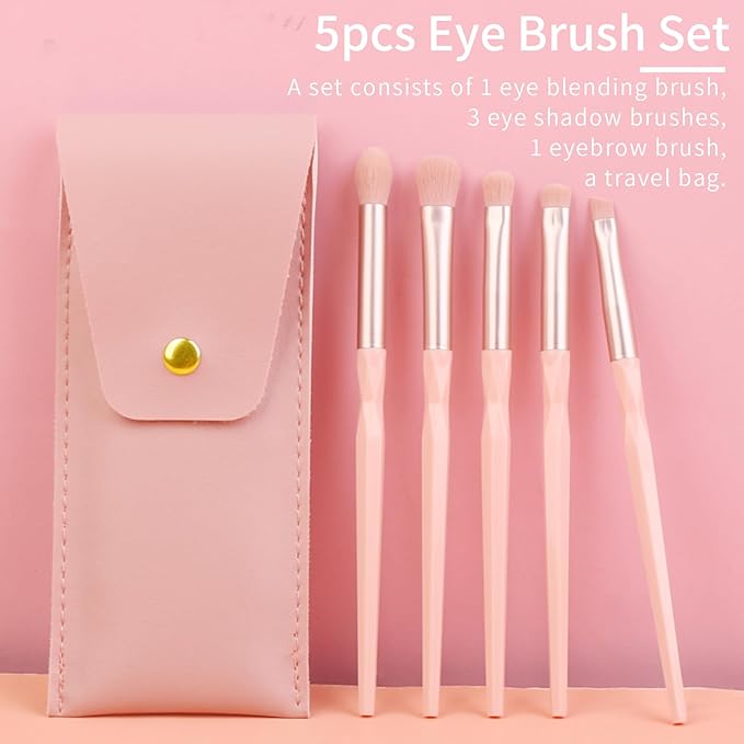 Pink Portable Eye Shadow Brush Set by ENZO KEN, Vegan Eyeshadow Brushes Set, Small Nose Contour Brush, Diamond Eyeshadow Brush, Eye Brush, Eyeshadow Blending Brush, Eye Makeup Brushes Set Professional