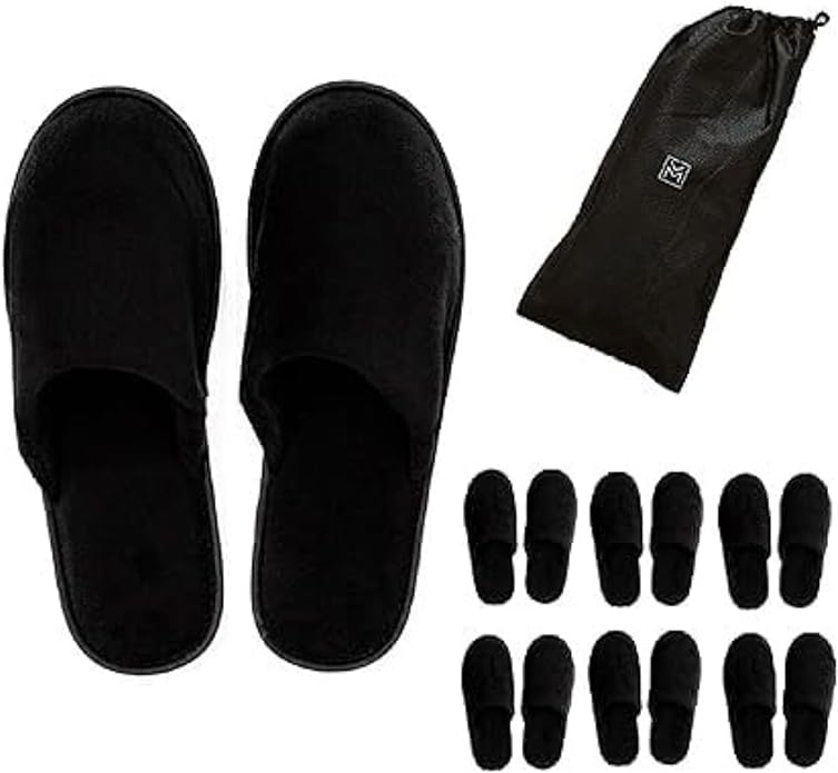 MODLUX Spa Slippers, 6-12 Pairs Cotton Velvet Closed Toe Disposable Slippers for Guests with Travel Bags, House, Indoor, Bathroom, Bedroom, Hotel, Bride Slippers