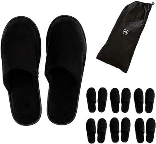 MODLUX Spa Slippers, 6-12 Pairs Cotton Velvet Closed Toe Disposable Slippers for Guests with Travel Bags, House, Indoor, Bathroom, Bedroom, Hotel, Bride Slippers