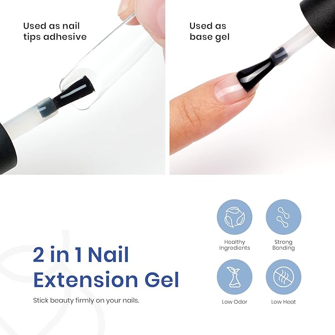 Beetles Gel Nail Kit Easy Extension Set, 240 PCS Long Square Gel Nail Tips Full Cover With 5 In 1 Nail Glue Base Gel and Innovative Uv Led Lamp Easy DIY Gift for Women