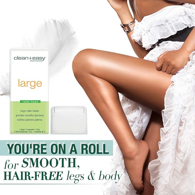 Clean + Easy Large Wax Roller Heads for Roll On Wax Refill, Easy Application on Legs & Body, Fits Roll On Wax Cartridge, Disposable Waxing Heads for At-Home Hair Removal, 3 Count (1 Pack)