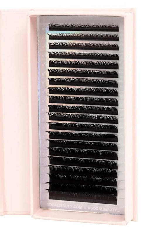 U Curl Mixed Lash Trays by SoCal Beauty - Faux Mink Eyelash Extensions (6-15mm), 20 Rows per Tray, Color-Coded, Aluminum Backing & Window View - Salon Quality Lashes