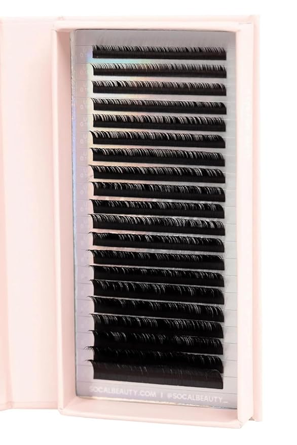 U Curl Mixed Lash Trays by SoCal Beauty - Faux Mink Eyelash Extensions (6-15mm), 20 Rows per Tray, Color-Coded, Aluminum Backing & Window View - Salon Quality Lashes