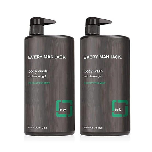 Every Man Jack Eucalyptus Mint Mens Body Wash for All Skin Types - Cleanse, Nourish, and Hydrate Skin with Naturally Derived Ingredients - Paraben Free, Phthalate Free, Dye Free - 33.8oz - 2pack