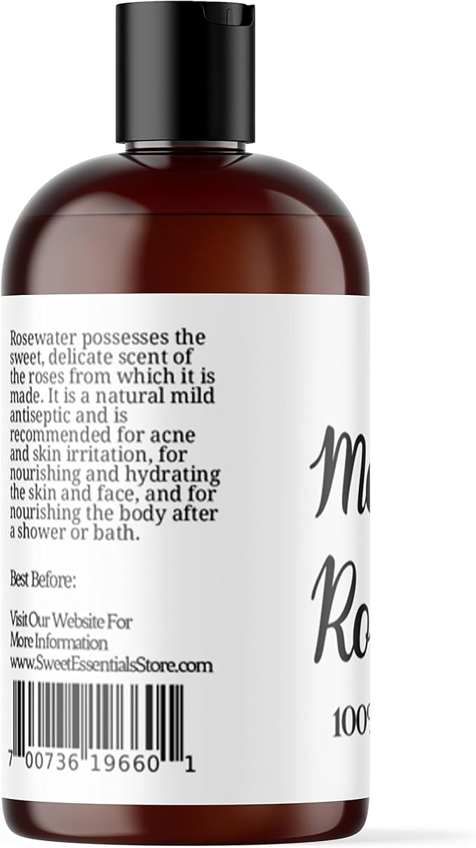 Premium Organic Moroccan Rose Water - 4oz - Imported from Morocco - 100% Pure (Food Grade) No Oils or Alcohol - Rich in Vitamin A & C. Perfect for Reviving, Hydrating & Rejuvenating Your Face & Neck