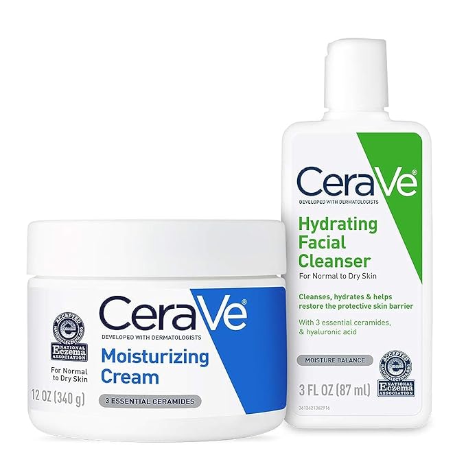 CeraVe Moisturizing Cream and Hydrating Face Wash Trial Combo, 12oz Cream + 3oz Travel Size Cleanser
