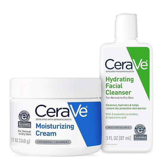 CeraVe Moisturizing Cream and Hydrating Face Wash Trial Combo, 12oz Cream + 3oz Travel Size Cleanser