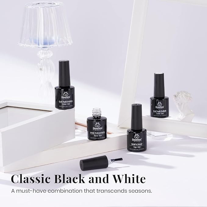 Beetles Gel Nail Polish Set- 4Pcs White Black Gel Nail Polish with No Wipe Top&Base Coat Nail Polish Set Soak Off UV LED Lamp Manicure Salon DIY at Home Gifts for Her Women