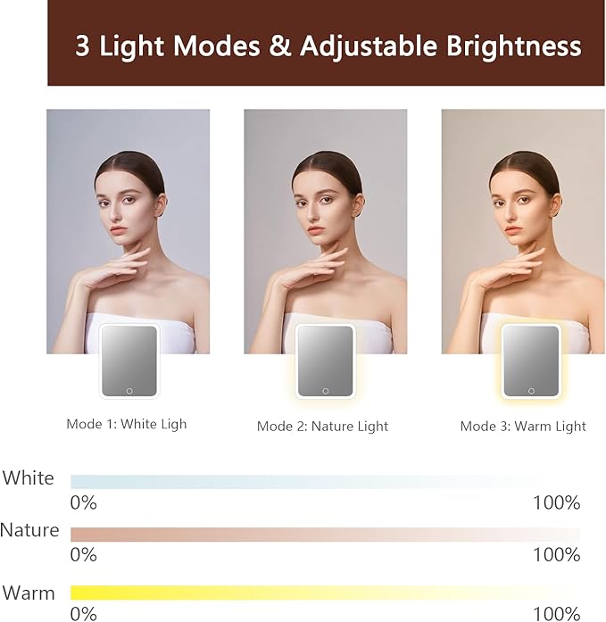 Travel Makeup Bag with LED Lighted Mirror,Cosmetics Organizer, Makeup Bag with 3 Color Lighted Setting, Portable Storage and Adjustable Dividers Travel Makeup Bag(Dark brown)