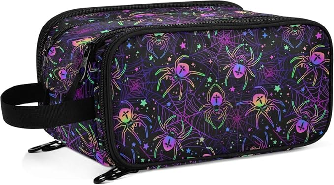 MNSRUU Multi-colored Spiders Makeup Bag - Large Capacity Cosmetic Organizer, Portable Toiletry Bag for Travel Size