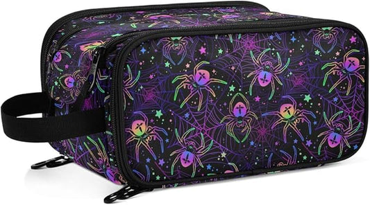 MNSRUU Multi-colored Spiders Makeup Bag - Large Capacity Cosmetic Organizer, Portable Toiletry Bag for Travel Size