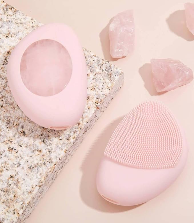 Sonic Facial Cleansing Brush- Deep Cleaning and Heated Rose Quartz, Silicone Face Brush - Vibrating Rose, Magnetic Charging and IPX7 Waterproof, Face Roller- Relieve Fine Lines and Wrinkles
