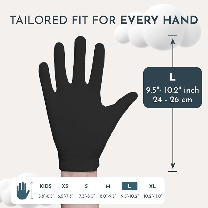 Cotton Gloves for Dry Hands Sleeping, Moisturizing Gloves Overnight, Hand Moisturizer Gloves, Moisture Gloves for Dry Hands Overnight, Eczema Gloves, Large 8 Pair, Black