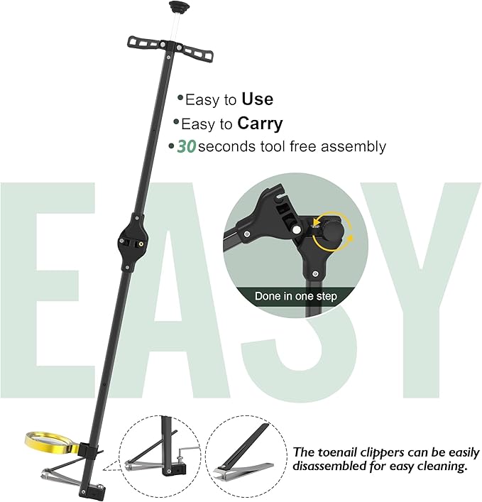 Foldable Extended Long Handle Toenail Clippers with Magnifier-4mm Wide Jaw & Ergonomic Design for Seniors, Arthritis& Limited Mobility | Heavy-Duty, No-Bend Trimming, Tool-Free Foldable (32" Black)