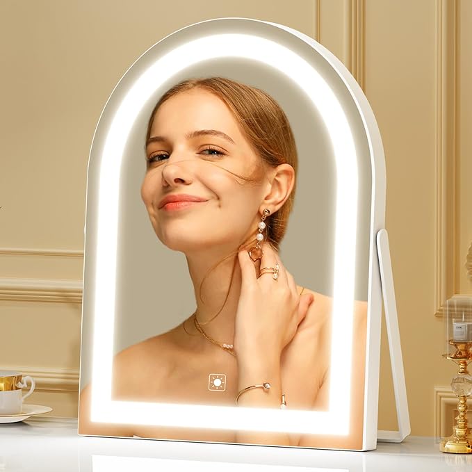 14" Elegant LED Vanity Mirror with 3-Color Adjustable Lights, Lighted Makeup Mirror 360° Rotating Stand & Touch Control - Perfect Makeup Gift for Women