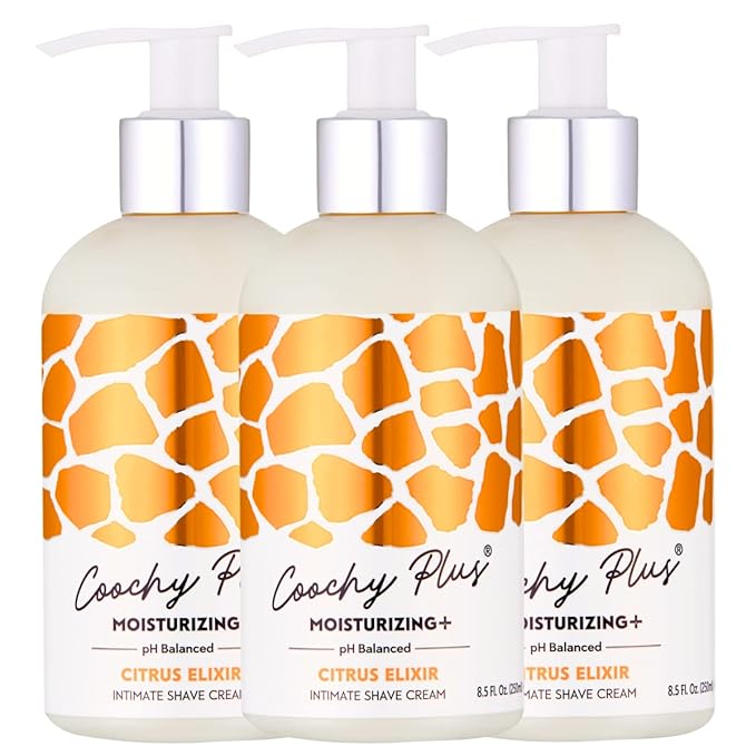 Coochy Plus Intimate Shaving Cream MOISTURIZING Plus CITRUS ELIXIR For Pubic, Bikini Line, Armpit - Rash-Free With Patent-Pending Formula–Prevents Razor Burns & Bumps, In-Grown Hairs, Itchiness 3 Pack