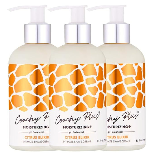 Coochy Plus Intimate Shaving Cream MOISTURIZING Plus CITRUS ELIXIR For Pubic, Bikini Line, Armpit - Rash-Free With Patent-Pending Formula–Prevents Razor Burns & Bumps, In-Grown Hairs, Itchiness 3 Pack