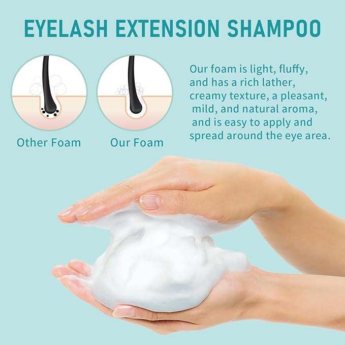Lash Shampoo for Lash Extensions 2 Fl Oz / 60ml - Includes 2 Lash Shampoo Brushes for Cleansing - Eyelash Extension Cleanser for Professional Salon and Home Use (Unscented-60ml)