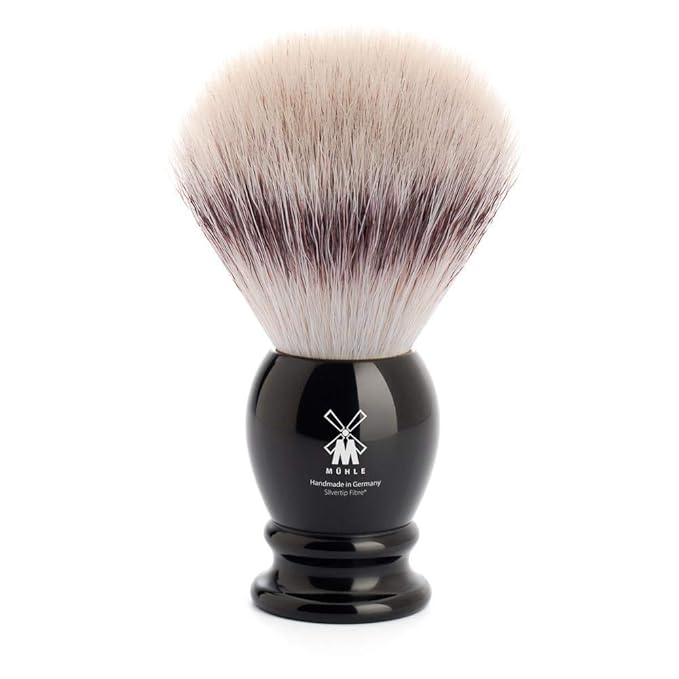 MÜHLE Classic Black Large Silvertip Fiber Shaving Brush - Synthetic Luxury Shave Brush for Men, Rich Lather