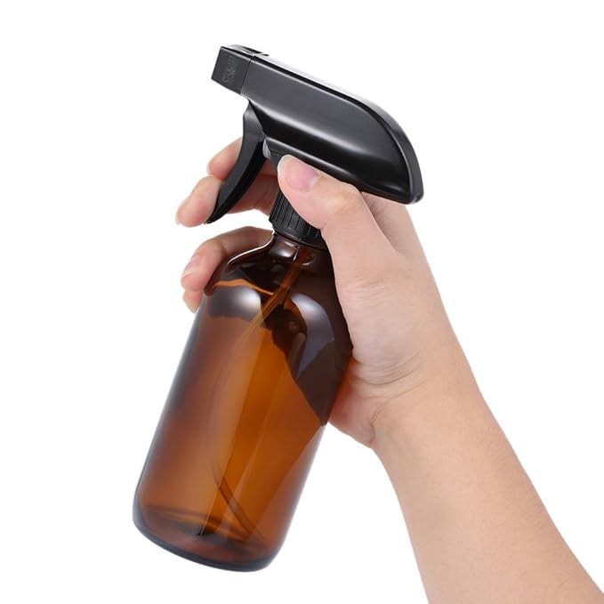 16oz Amber Glass Spray Bottles，Adjustable Sprayers & Chalk Labels, with caps for Essential Oils, Cleaning Products, or Aromatherapy (Spray Bottle Set) [12 pack]