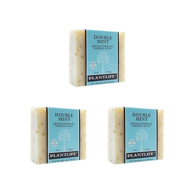 Plantlife Double Mint 3-Pack Bar Soap - Moisturizing and Soothing Soap for Your Skin - Hand Crafted Using Plant-Based Ingredients - Made in California 4oz Bar