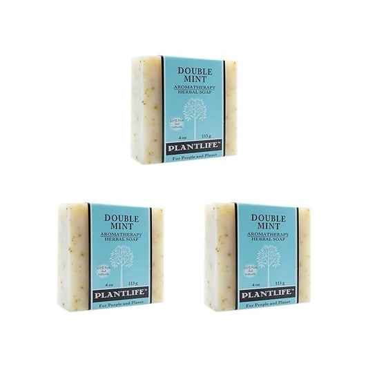 Plantlife Double Mint 3-Pack Bar Soap - Moisturizing and Soothing Soap for Your Skin - Hand Crafted Using Plant-Based Ingredients - Made in California 4oz Bar