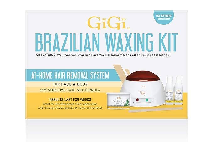 GiGi Brazilian Waxing Kit - At-Home Hair Removal Kit with Warmer, Hard Wax, and Pre & Post Treatments for Face, Bikini, and Body, 1-set