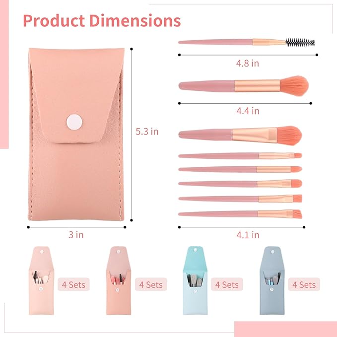 16 Sets Travel Makeup Brush, Mini Face Cosmetic Brushes with Brush Bags, Foundation Brush Kit, Bachelorette Party Favors, Bridesmaid Presents for Wedding Bridal Shower