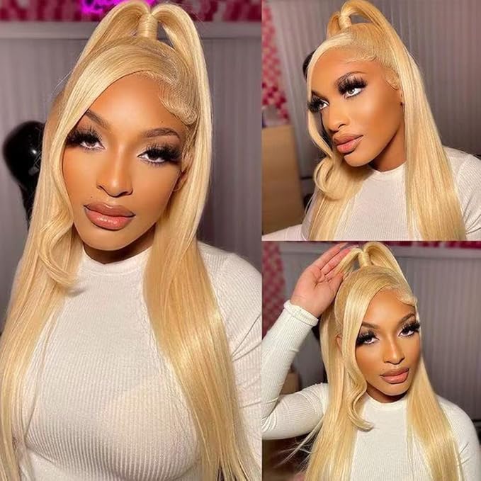 613 HD Glueless Lace Frontal Wigs Pre-Plucked,Similar Human Hair Synthetic Lace Front Wigs Pre-Plucked,Lace Front Wigs for Fashion Women 24 inch
