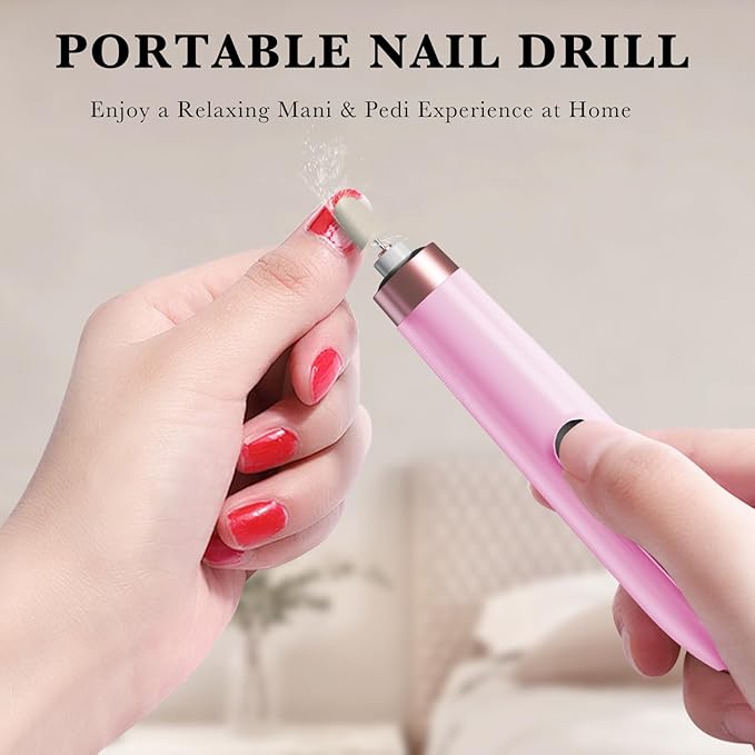 ENGERWALL Professional Manicure Pedicure Kit, Electric Nail File Set, Portable Cordless Electric Nail Drill Machine, 10 Speeds Nail Care Tool for Grind Trim Polish, Pink