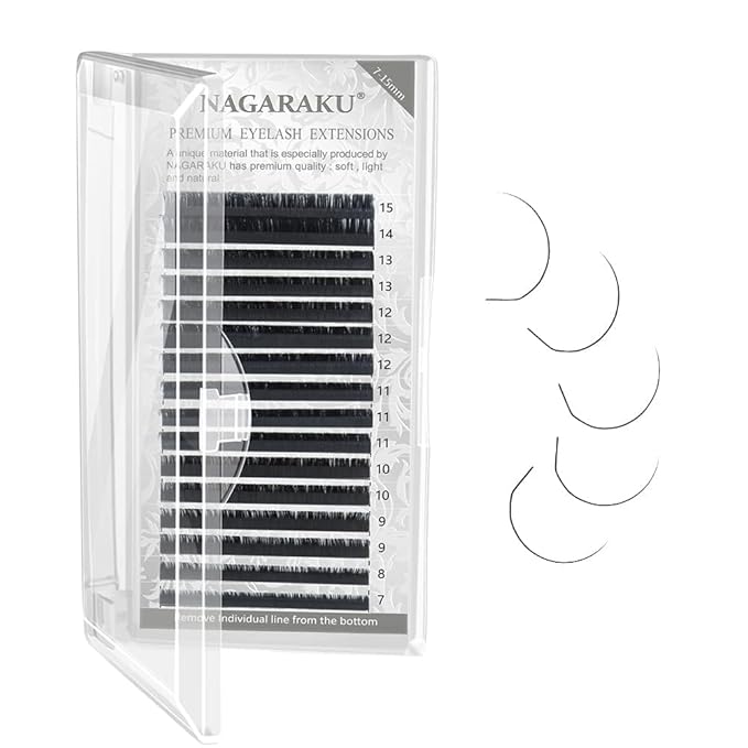 NAGARAKU Eyelash Extensions Individual Lashes 0.12 LD curl 7-15mm Mix Classic Faux Mink 16 rows Matte Black Soft Natural