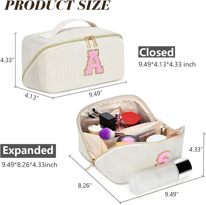 Gifts for Girls, Initial Travel Makeup Bag Women's Day Gift Make up Bag Cosmetic Bags Monther's Day Gifts, Personalized Stuff Bag Cute Makeup Bag Birthday Gifts for Women/Friend/Mother - T