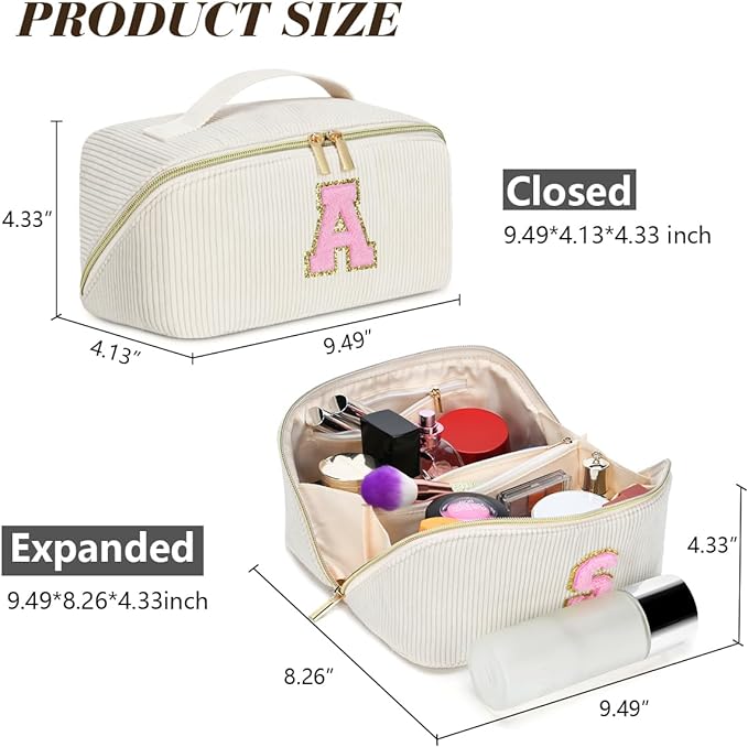 Gifts for Girls, Initial Travel Makeup Bag Women's Day Gift Make up Bag Cosmetic Bags Monther's Day Gifts, Personalized Stuff Bag Cute Makeup Bag Birthday Gifts for Women/Friend/Mother - Y