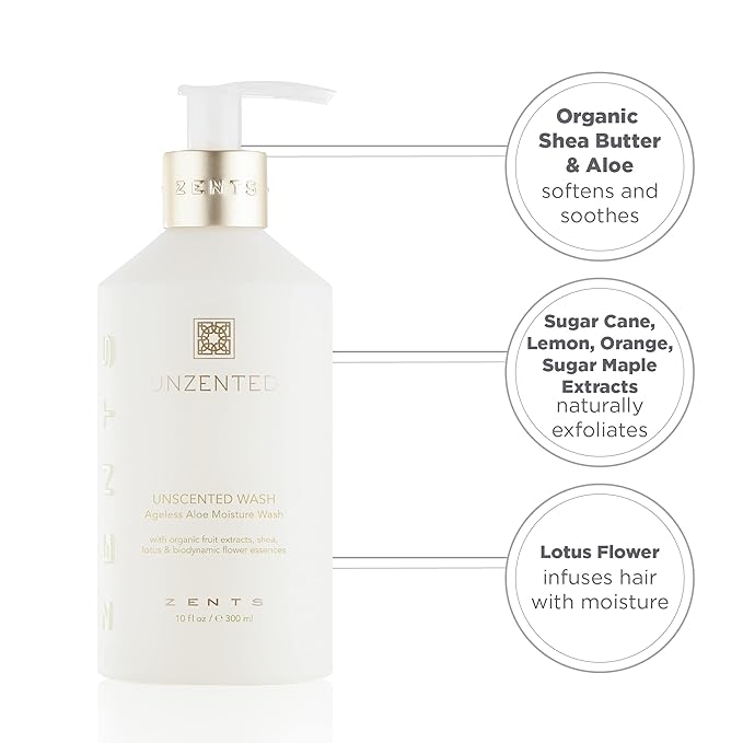 Zents Hand & Body Wash (Fragrance-Free) | Hydrating Anti-Aging Cleanser with Organic Shea Butter & Aloe for Dry Skin | Gentle & Nourishing | 10 fl oz