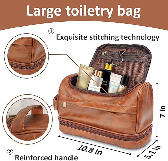 Personalized Toiletry Bag for Men - Custom Engraved Leather Travel Dopp Kit, Waterproof Shaving Kit Gift for Dad, Husband, Groomsmen, Boyfriend (Christmas, Birthday, Father’s Day, Anniversary)