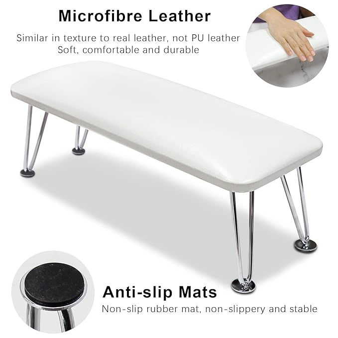 Big Arm Rest for Nails, Microfiber Leather Hand Rest for Nail Tech Salon Home Use Manicure Hand Rest Stand (White)