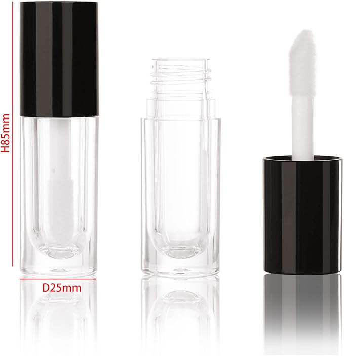 COSIDEA 30pcs Black Empty 6ml 0.2oz Lip Gloss Tubes with Big Doe Foot Wand，Round Lipgloss Containers，Concealer Tube Cosmetic Packing Container Bulk Wholesale