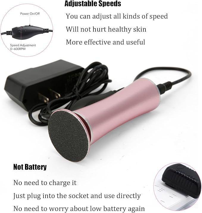 Electric Foot File Callus Remover Professional Foot Sander Grinder Scrubber Foot File Pedicure Tools Adjustable Speed 60 Replacement Sandpaper disc Easy to Remove Cutin Dead Skin calluses-Rose Gold