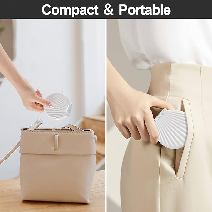 Shell Compact Mirror with Light, 2X / 10x Magnifying Travel Mirror with Light, Small Pocket Mirror, 2-Sided, Folding, Handheld, Dimmable Led Mirror, Unique Gift, White