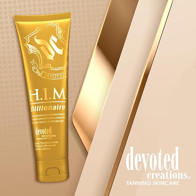 Devoted Creations H.I.M Billionaire Dark Tanning Lotion – Ultra-Exclusive Rich Bronzing Formula with Opulent Color Extenders and Correctors – 8.5 oz.