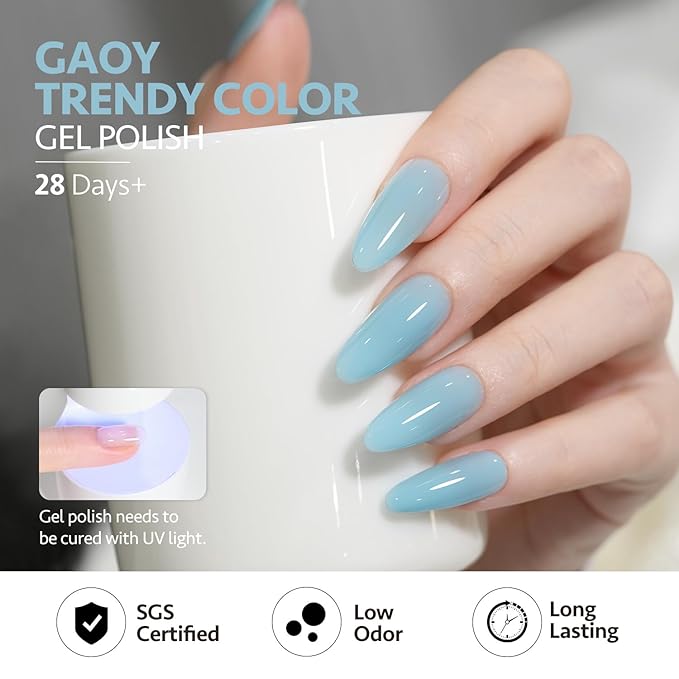 GAOY 23 Pcs Jelly Gel Nail Polish Kit, Transparent Pink Green Blue Purple Nude Colors UV Gel Polish Set with Glossy & Matte Top Coat and Base Coat for Nail Art DIY