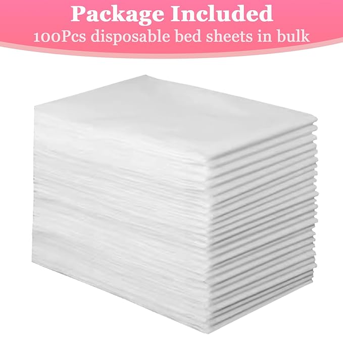 100 Pcs 31.5" x 71" Disposable Bed Sheets Waterproof Massage Table Sheets Non Woven Fabric SPA Bed Cover (White)