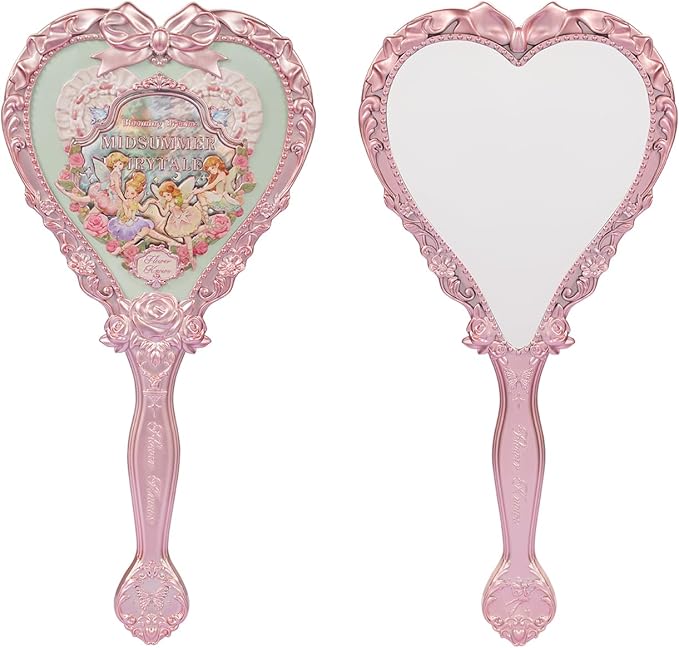 Flower Knows Midsummer Fairytales Hand Mirror,Portable Vintage Handheld Mirror,Durable Metal Mirror,Cute & Aesthetic Princess Mirror,with Long Handle for Easy Holding,Gift for Girls(Tea Menthe)