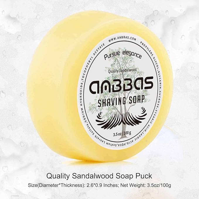 Anbbas Synthetic Badger Shaving Brush with Stainless Steel Shaving Stand and Lathering Foam Bowl, 3.5 oz Natural Shaving Soap Puck Refill for Men Wet Shave