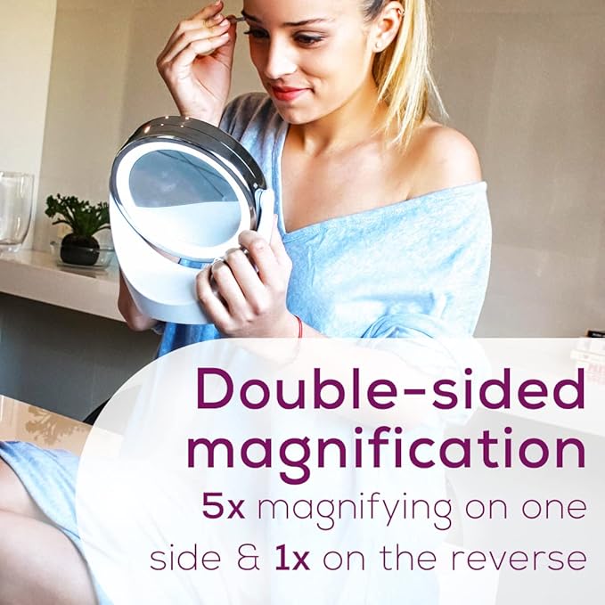 Beurer 5x Magnifying Double-Sided Cosmetic Vanity Makeup Mirror Illuminated | LED Lights | 360° Degree Swivel Rotation| Cordless | BS49