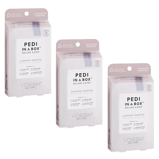 VOESH Pedi in a Box 4 Step Jasmine Soothe - 3 Pack, Home Pedicure Kit, Pedicure Supplies, Pedi Kit, DIY Pedi, Foot Treatment, Spa Pedicure, Foot Spa