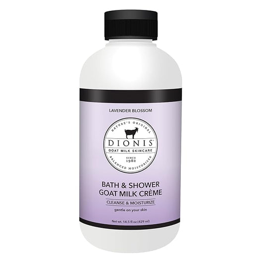 Dionis Goat Milk Skincare Lavender Blossom Bath Soap & Liquid Shower Crème, Skin Moisturizer & Hydrating Body Wash Made in The USA, Cruelty Free Shower Gel For Sensitive Skin, 14.5 oz Bottle