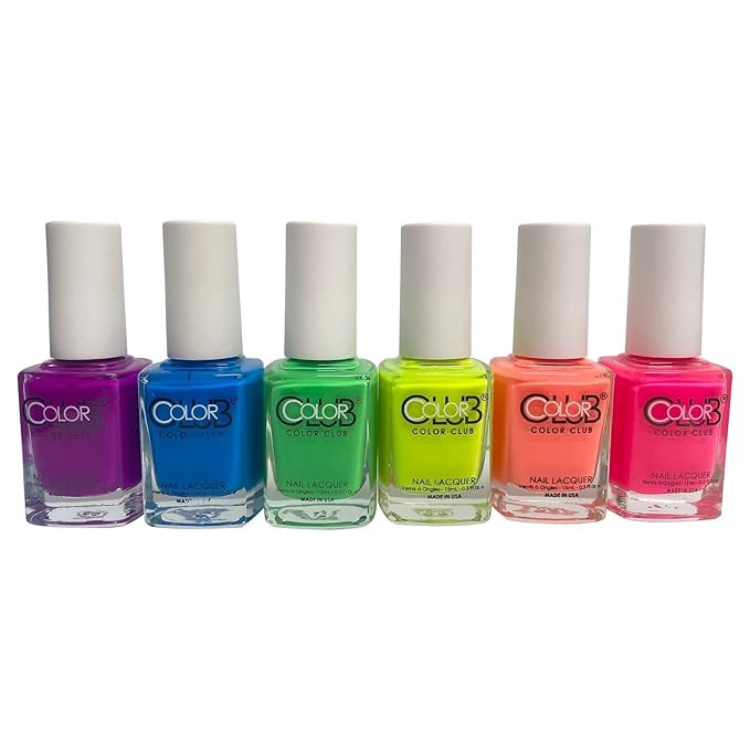 Color Club Neon Nail Lacquer Set - 6 Vibrant Shades for Salon-Quality Manicures and Art